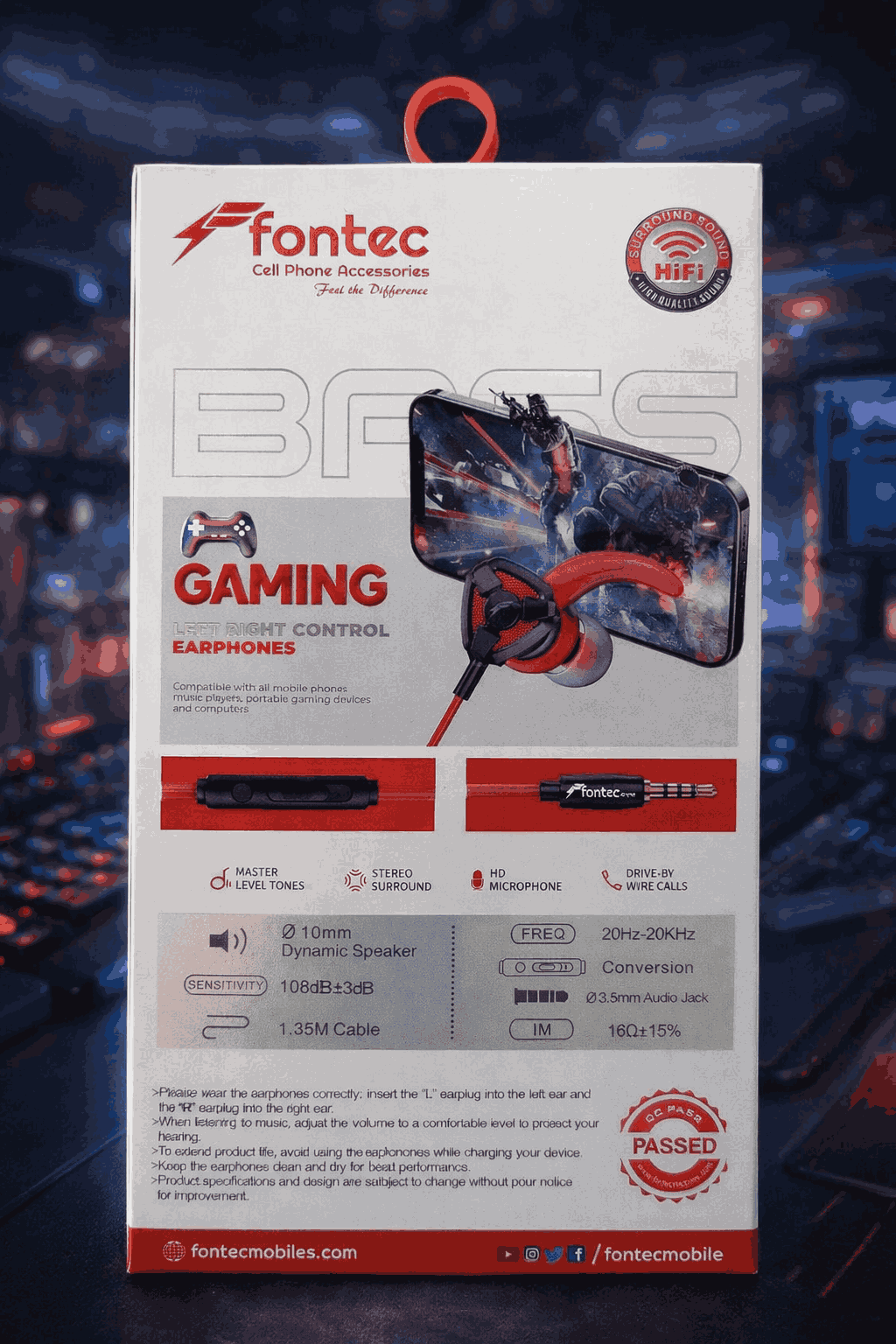 Fontec Arena Gaming Earphones with Detachable Mic – 3.5mm HiFi Stereo Surround Handsfree for Mobile, PC & Console - Random Color