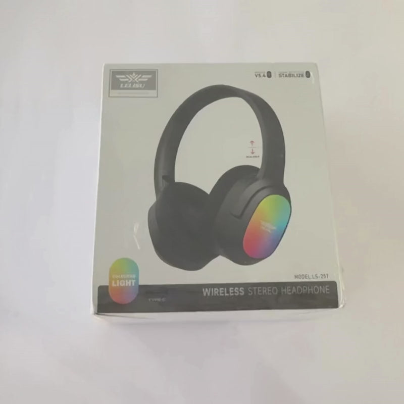 Lelisu LS-257 Wireless Stereo Headphones | Bluetooth 5.4 Over-Ear Headset with Type-C Charging & LED Lights